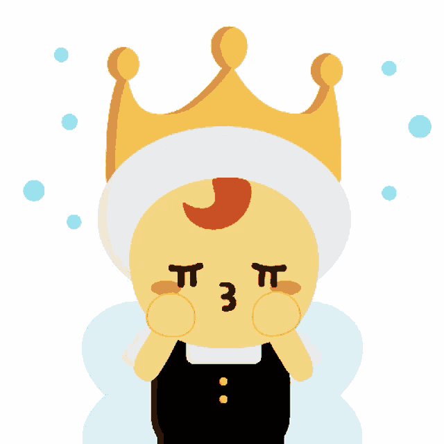 a cartoon character with a crown on their head making a kissing face