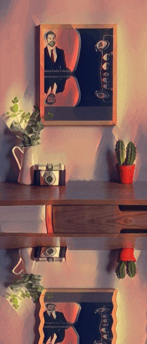 a framed picture of a man with a beard is on a wall