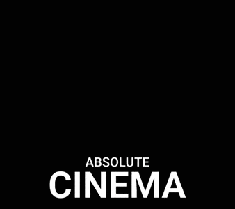 a black and white poster for absolute cinema with a bunny face