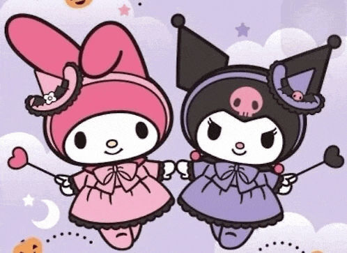 two cartoon characters are standing next to each other holding hands
