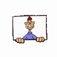 a cartoon man with red hair is holding a sign .