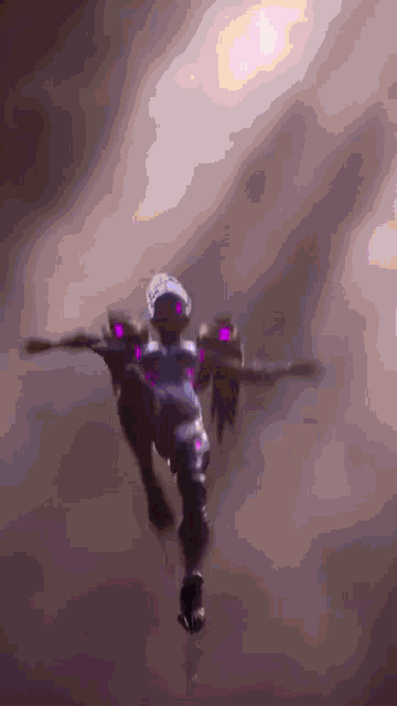 a computer generated image of a person with purple eyes