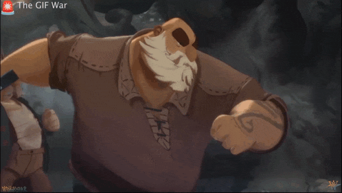 a cartoon drawing of a man holding a sword with the words the gif war on the bottom
