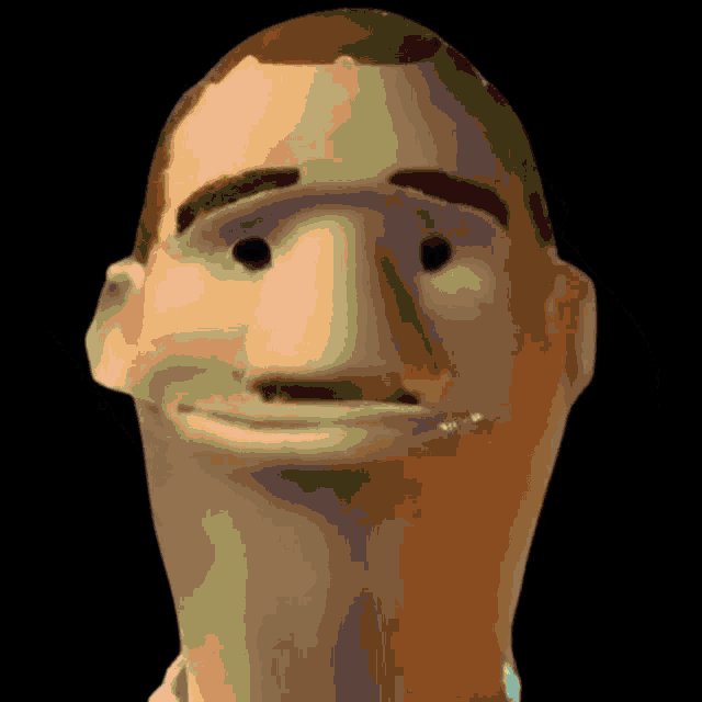 a close up of a cartoon character 's face with a slight smile