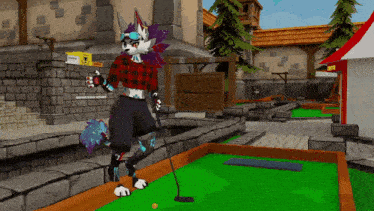 a furry character is holding a golf club in a game