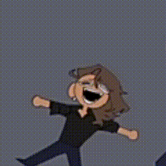 a cartoon of a man jumping in the air with his mouth open .