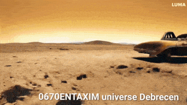a car is parked in the middle of a desert with luma written on the bottom right