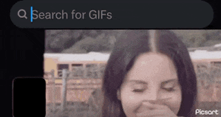 a woman is covering her mouth with her hand and a search for gifs is displayed