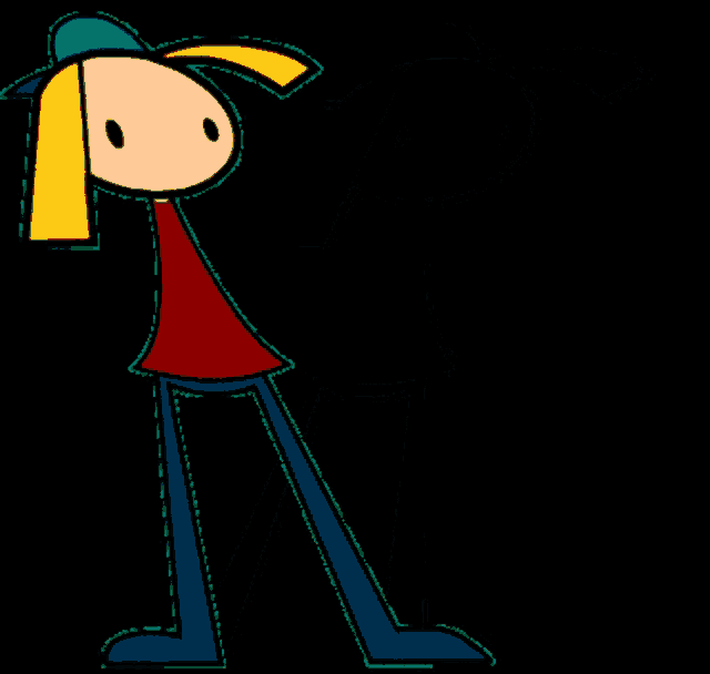 a cartoon character with blonde hair and a red shirt