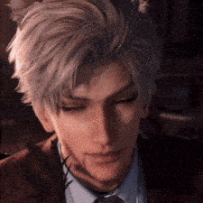 a close up of a man 's face with gray hair and cat ears