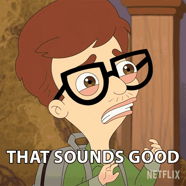 a cartoon character with glasses and the words that sounds good on the bottom
