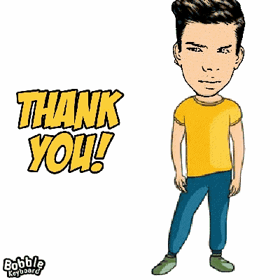 a cartoon drawing of a man waving with the words thank you behind him