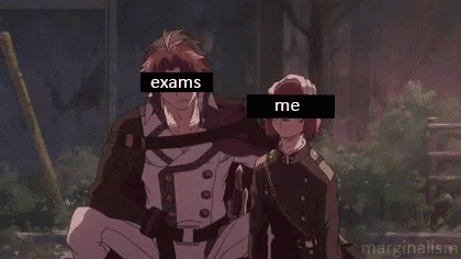 a man and a woman are standing next to each other with exams me written on their faces .