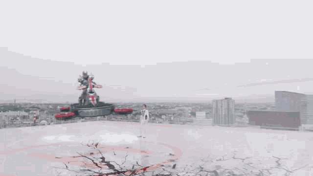 a helicopter is flying over a cracked ground