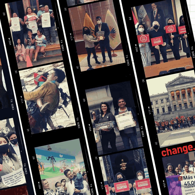 a collage of images shows people holding up signs that say ' change '