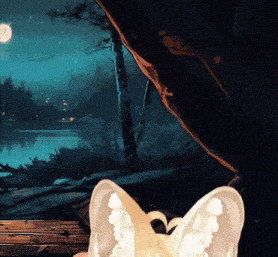 a painting of a lake at night with a full moon
