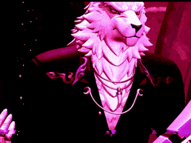 a cartoon character with a lion 's head is wearing a black suit