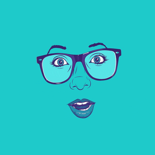 a drawing of a woman wearing glasses with a surprised expression on her face