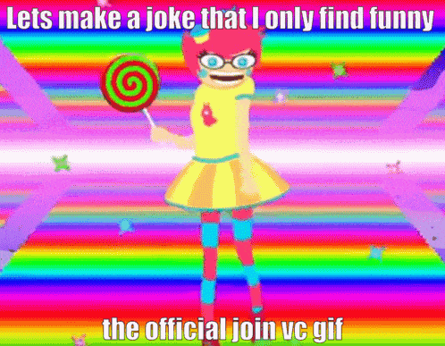 a girl is holding a lollipop in front of a rainbow background and says lets make a joke that i only find funny
