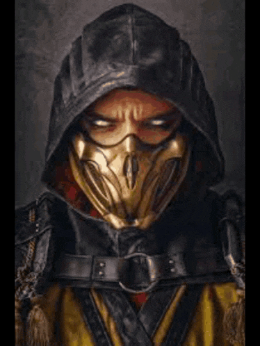 a scorpion from the video game mortal kombat is chained to a sword .