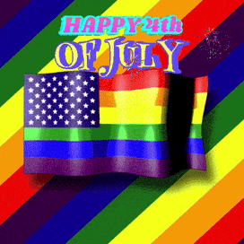 a happy 4th of july poster with a rainbow flag