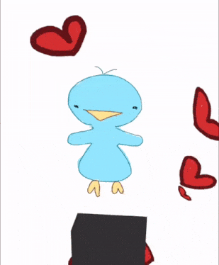 a cartoon of a bird sitting on a block with butterflies flying around it
