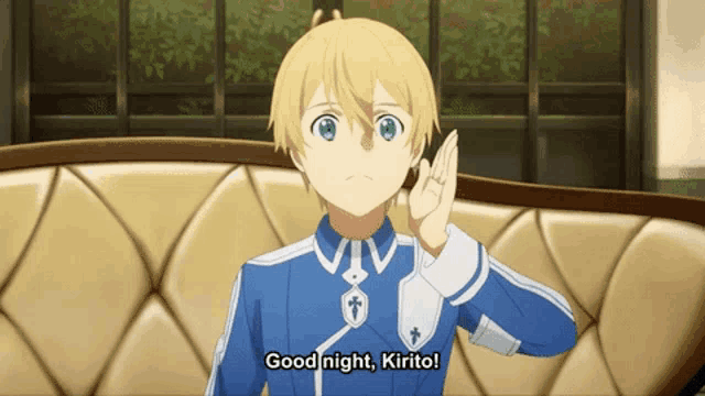 a cartoon character says good night kirito