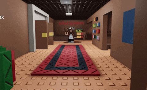 a hallway with a sign that says solar system