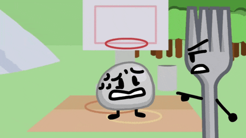 a cartoon drawing of a fork and a frisbee