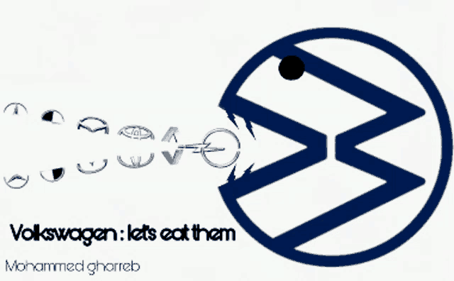 a blue volkswagen logo with the words volkswagen lets eat them