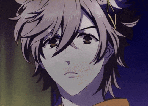 a close up of a anime character 's face with a purple background