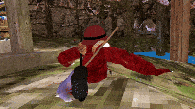 a computer generated image of a person wearing a red hat