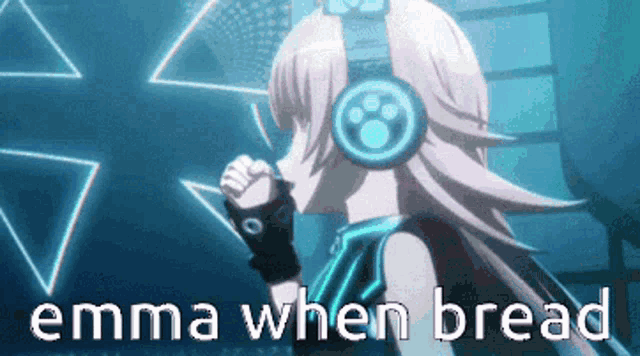 a girl wearing headphones says emma when bread in front of a star .