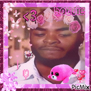 a picture of a man with flowers on his head and the word bonnie on the bottom