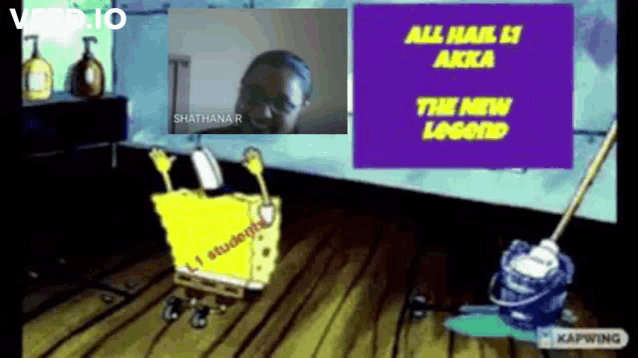 a cartoon of spongebob with a mop and a sign that says all hair is axka