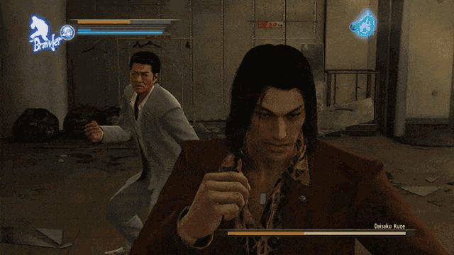 two men are fighting in a video game and one of them has the name detsuki kaze on the screen