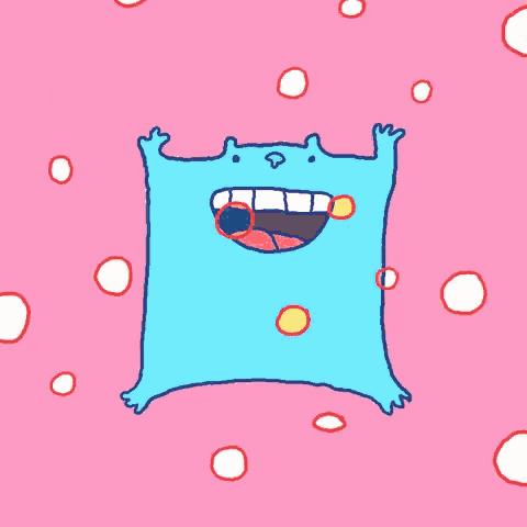 a cartoon drawing of a blue monster with bubbles coming out of its mouth