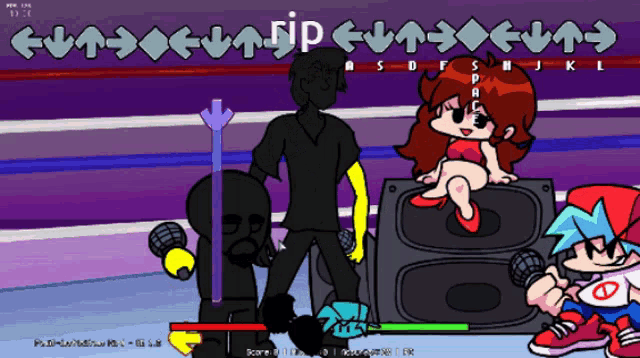 a cartoon of a man standing next to a woman sitting on a speaker in a game