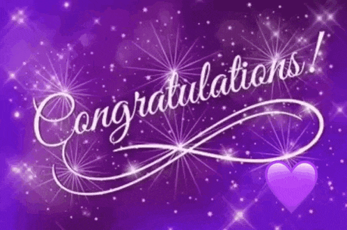 a purple background with the words `` congratulations '' and a purple heart