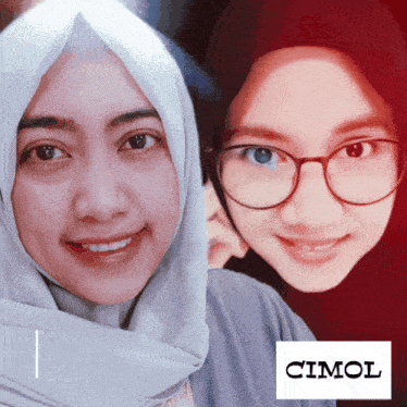 two women are posing for a picture with a logo for cimol