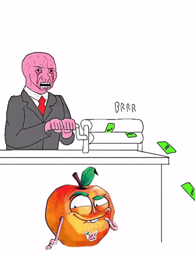 a cartoon of a man in a suit and tie and an apple with a sticker on it that says ' eat ' on it
