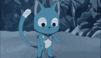a cartoon cat says look erza while standing on the ground