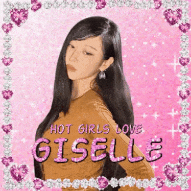 a picture of a girl with long black hair and the words `` hot girls love giselle '' .