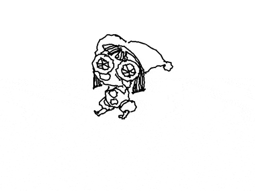 a black and white drawing of a little girl wearing a santa hat and glasses .
