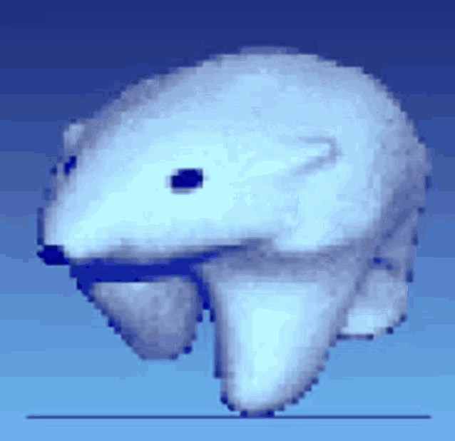 a pixel art of a polar bear with a blue ribbon around its neck