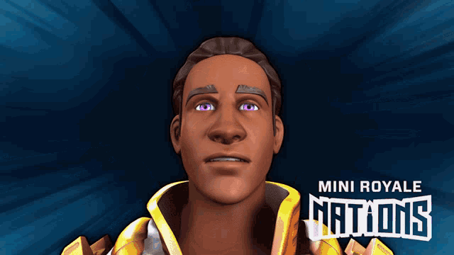 an advertisement for mini royale nations features a man
