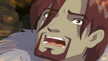 a close up of a cartoon character 's face with the letter g on it