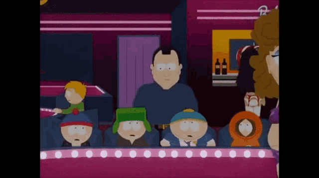 a group of south park characters sitting in a room