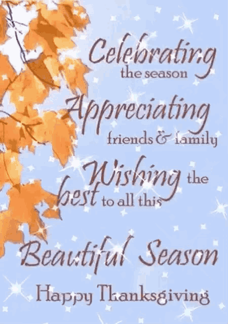a happy thanksgiving greeting card with a tree branch and leaves on it .