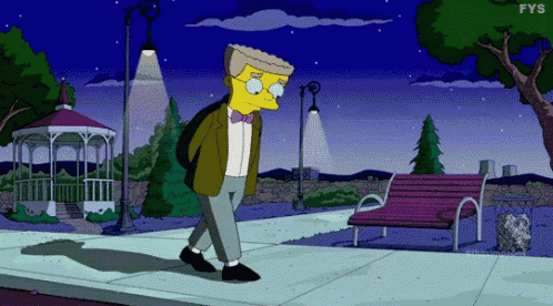 a cartoon of a man walking down a sidewalk with the letters fys on the bottom right